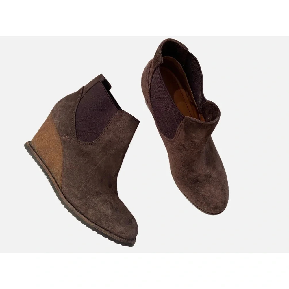 Trask Brown Suede Wedge Ankle Boot Bootie